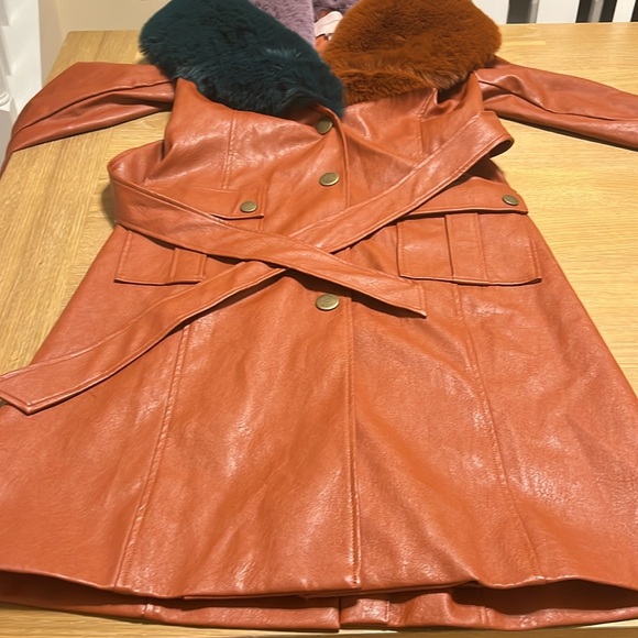 Hutch Anthropologie Bowie Faux Fur Coat Jacket in orange size XXS NWOT - Picture 8 of 11